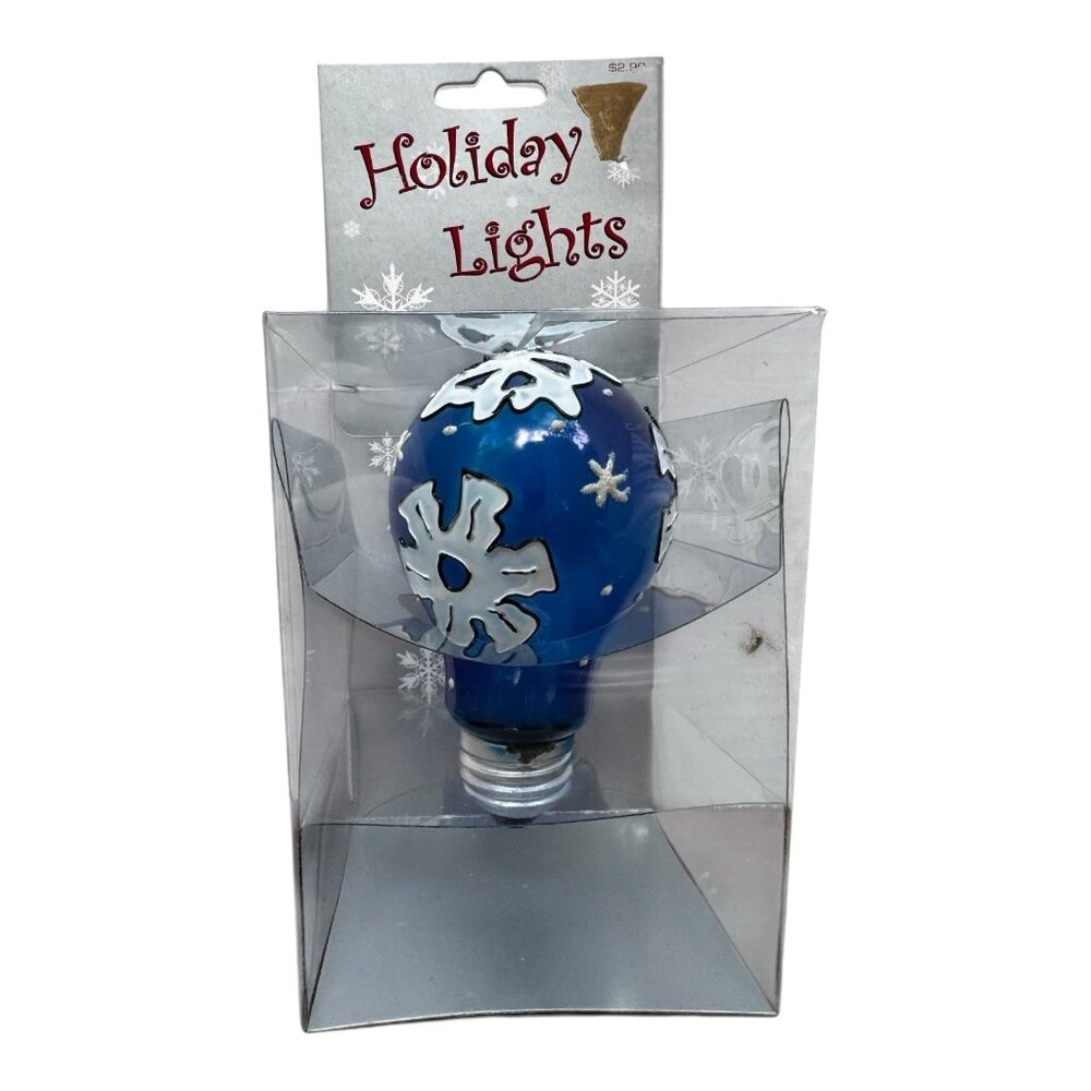 Snowflake Blue & White Holiday Lights Bulb In Original Box E26 Base Vintage NOS